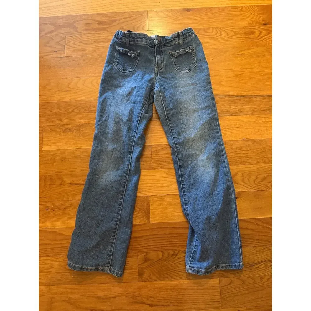 Gymboree Girls Jeans Size 10 Blue Stretch Denim Bootcut Bow Pocket Pants